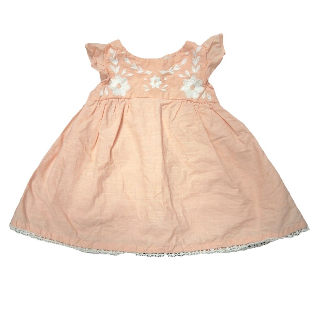 Rachel Zoe Peach Dress Lined White Floral Embroidered Bodice Sz 18 Mths Spring